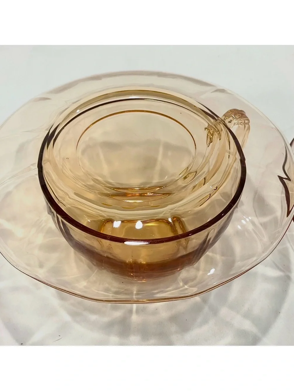 💥3/$50 Pair (2) Fostoria Glass Vintage Amber Glass Tea Cup & Saucer Set | EUC